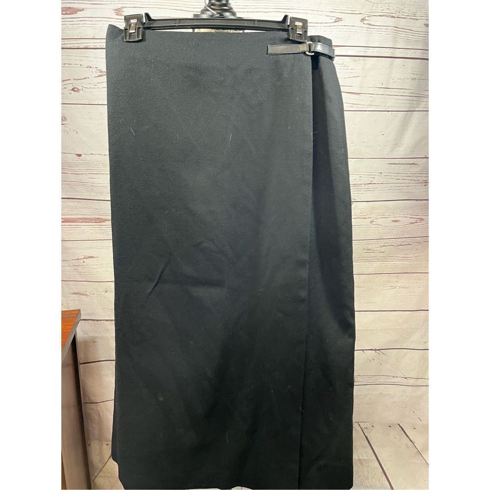 Vintage Black Wrap‎ Maxi Skirt Buckle Detail Professional Office Wear Women